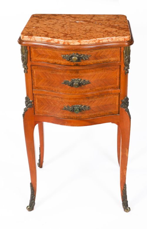 ANTIQUE PAIR FRENCH LOUIS XV PARQUETRY BOMBE BEDSIDE CABINETS 19TH C - ADDITIONAL PHOTO 13