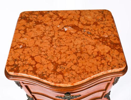 ANTIQUE PAIR FRENCH LOUIS XV PARQUETRY BOMBE BEDSIDE CABINETS 19TH C - ADDITIONAL PHOTO 14