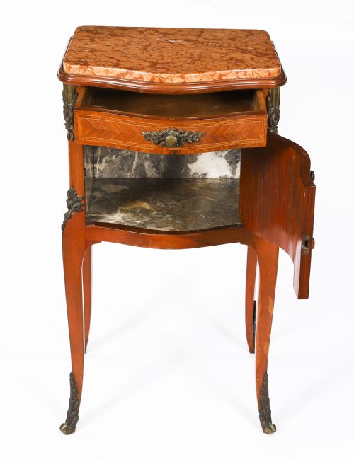 ANTIQUE PAIR FRENCH LOUIS XV PARQUETRY BOMBE BEDSIDE CABINETS 19TH C - ADDITIONAL PHOTO 15