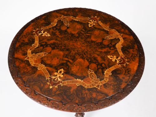 fig 1. Antique Pair Victorian Burr Wanut & Marquetry Occasional Tables 19th C
