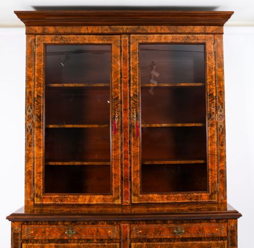 ANTIQUE VICTORIAN BURR WALNUT INLAID BOOKCASE DISPLAY CABINET 19TH C - ADDITIONAL PHOTO 2