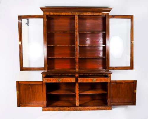 ANTIQUE VICTORIAN BURR WALNUT INLAID BOOKCASE DISPLAY CABINET 19TH C - ADDITIONAL PHOTO 3