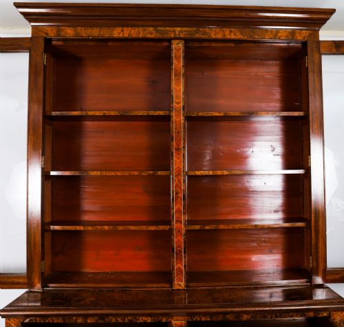 ANTIQUE VICTORIAN BURR WALNUT INLAID BOOKCASE DISPLAY CABINET 19TH C - ADDITIONAL PHOTO 4