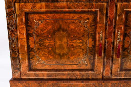 ANTIQUE VICTORIAN BURR WALNUT INLAID BOOKCASE DISPLAY CABINET 19TH C - ADDITIONAL PHOTO 10