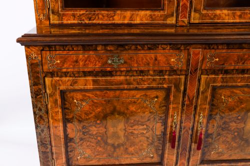 ANTIQUE VICTORIAN BURR WALNUT INLAID BOOKCASE DISPLAY CABINET 19TH C - ADDITIONAL PHOTO 11