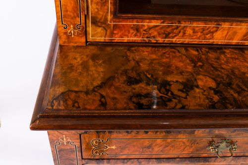 ANTIQUE VICTORIAN BURR WALNUT INLAID BOOKCASE DISPLAY CABINET 19TH C - ADDITIONAL PHOTO 12