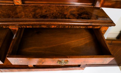 ANTIQUE VICTORIAN BURR WALNUT INLAID BOOKCASE DISPLAY CABINET 19TH C - ADDITIONAL PHOTO 17