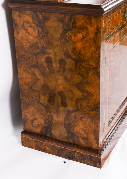 ANTIQUE VICTORIAN BURR WALNUT INLAID BOOKCASE DISPLAY CABINET 19TH C - ADDITIONAL PHOTO 18