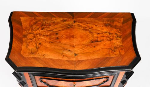 ANTIQUE PAIR ITALIAN BURR WALNUT SERPENTINE BEDSIDE CHESTS 18TH C - ADDITIONAL PHOTO 4