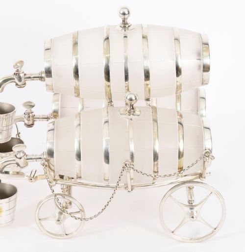 ANTIQUE SILVER PLATED THREE FROSTED CRYSTAL BARREL DISPENSERS TOT PAILS 19THC - ADDITIONAL PHOTO 3