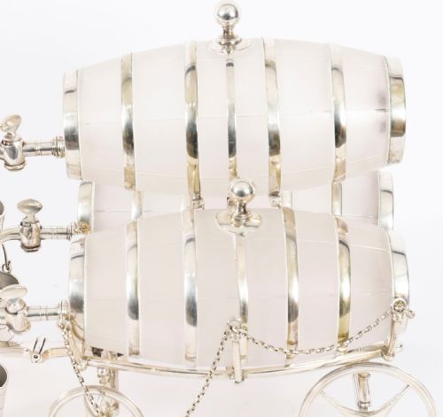 ANTIQUE SILVER PLATED THREE FROSTED CRYSTAL BARREL DISPENSERS TOT PAILS 19THC - ADDITIONAL PHOTO 6