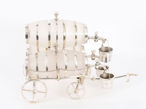 ANTIQUE SILVER PLATED THREE FROSTED CRYSTAL BARREL DISPENSERS TOT PAILS 19THC - ADDITIONAL PHOTO 7