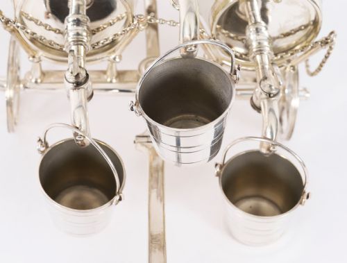 ANTIQUE SILVER PLATED THREE FROSTED CRYSTAL BARREL DISPENSERS TOT PAILS 19THC - ADDITIONAL PHOTO 8
