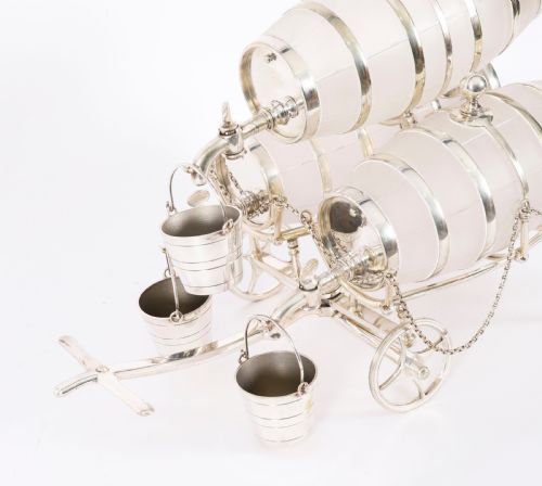 ANTIQUE SILVER PLATED THREE FROSTED CRYSTAL BARREL DISPENSERS TOT PAILS 19THC - ADDITIONAL PHOTO 11