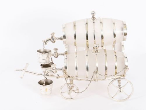 ANTIQUE SILVER PLATED THREE FROSTED CRYSTAL BARREL DISPENSERS TOT PAILS 19THC - ADDITIONAL PHOTO 13