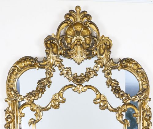 ANTIQUE ENGLISH GILTWOOD LOUIS REVIVAL OVERMANTEL MIRROR C1860 160 X 80CM - ADDITIONAL PHOTO 1
