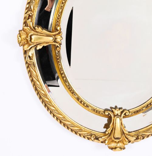 ANTIQUE VICTORIAN GILTWOOD OVAL CUSHION MIRROR 19TH C 123X96CM - ADDITIONAL PHOTO 6