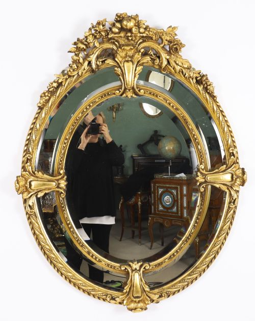 ANTIQUE VICTORIAN GILTWOOD OVAL CUSHION MIRROR 19TH C 123X96CM - ADDITIONAL PHOTO 7
