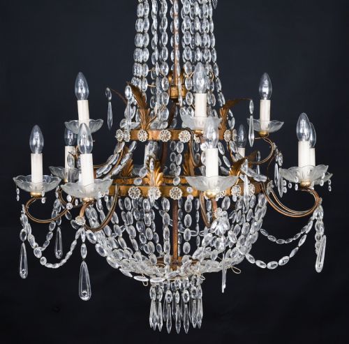fig 1. Antique English William IV 12 Light Waterfall Tent Crystal Chandelier 19th C