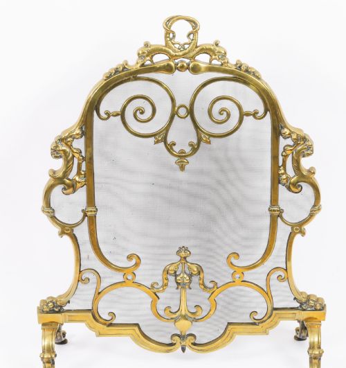 ANTIQUE FRENCH LOUIS REVIVAL BRASS MESH DOLPHIN FIRE SCREEN 19TH CENTURY - ADDITIONAL PHOTO 2