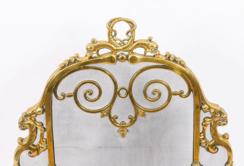 ANTIQUE FRENCH LOUIS REVIVAL BRASS MESH DOLPHIN FIRE SCREEN 19TH CENTURY - ADDITIONAL PHOTO 3