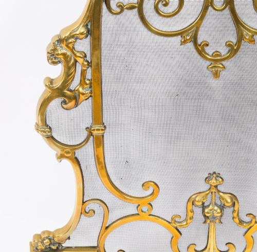 ANTIQUE FRENCH LOUIS REVIVAL BRASS MESH DOLPHIN FIRE SCREEN 19TH CENTURY - ADDITIONAL PHOTO 4