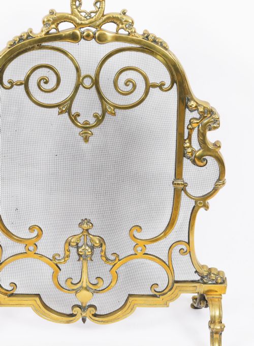 ANTIQUE FRENCH LOUIS REVIVAL BRASS MESH DOLPHIN FIRE SCREEN 19TH CENTURY - ADDITIONAL PHOTO 5