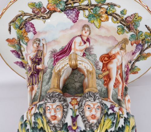ANTIQUE PAIR LARGE ITALIAN NAPLES CAPODIMONTE URNS VASES 19TH C - ADDITIONAL PHOTO 6