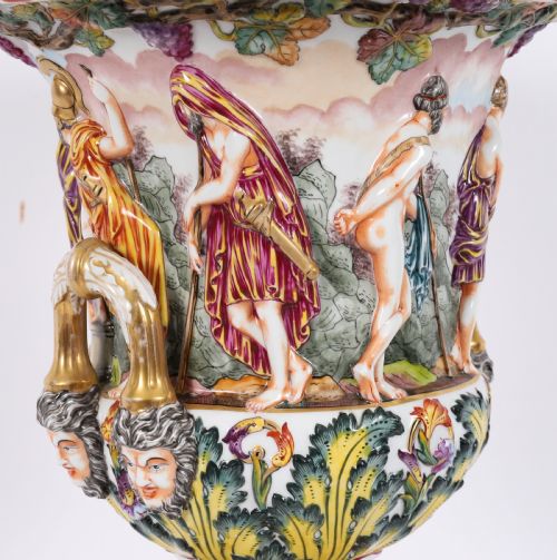 ANTIQUE PAIR LARGE ITALIAN NAPLES CAPODIMONTE URNS VASES 19TH C - ADDITIONAL PHOTO 8