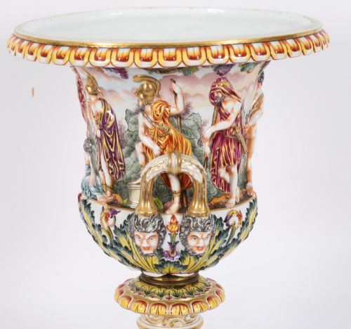 ANTIQUE PAIR LARGE ITALIAN NAPLES CAPODIMONTE URNS VASES 19TH C - ADDITIONAL PHOTO 10
