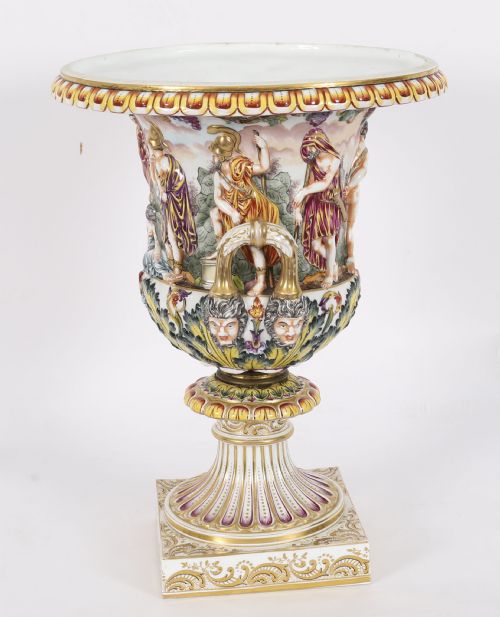 ANTIQUE PAIR LARGE ITALIAN NAPLES CAPODIMONTE URNS VASES 19TH C - ADDITIONAL PHOTO 12
