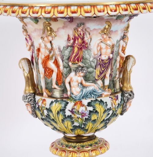 ANTIQUE PAIR LARGE ITALIAN NAPLES CAPODIMONTE URNS VASES 19TH C - ADDITIONAL PHOTO 13