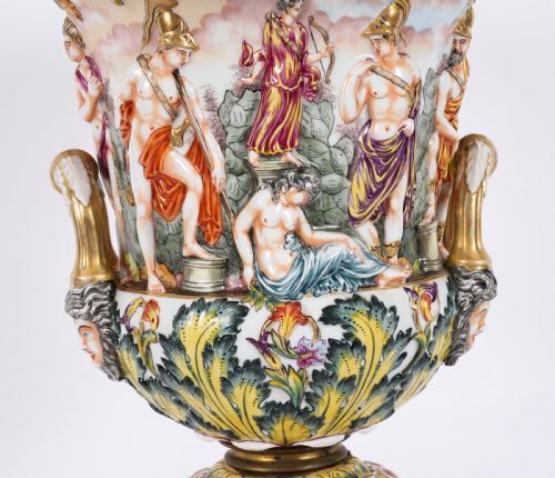 ANTIQUE PAIR LARGE ITALIAN NAPLES CAPODIMONTE URNS VASES 19TH C - ADDITIONAL PHOTO 14