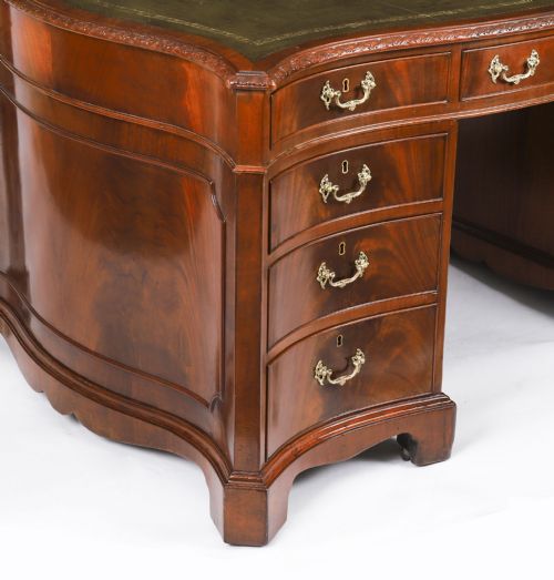 fig 2. Antique Flame Mahogany Serpentine Partners Pedestal Desk Circa 1900