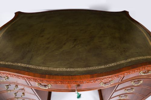 fig 3. Antique Flame Mahogany Serpentine Partners Pedestal Desk Circa 1900
