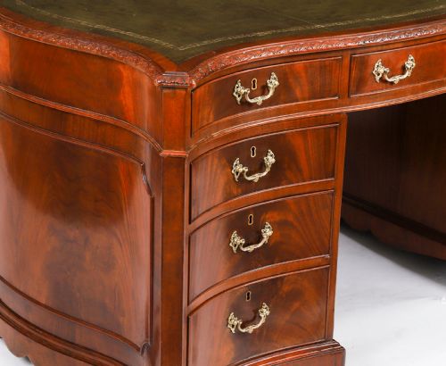 fig 4. Antique Flame Mahogany Serpentine Partners Pedestal Desk Circa 1900