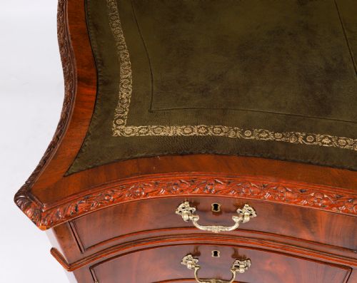 fig 5. Antique Flame Mahogany Serpentine Partners Pedestal Desk Circa 1900
