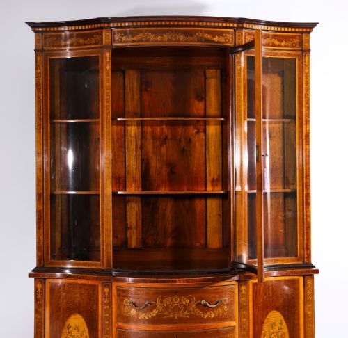 ANTIQUE MARQUETRY SERPENTINE DISPLAY CABINET EDWARDS ROBERTS 19TH C - ADDITIONAL PHOTO 3