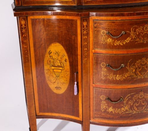 ANTIQUE MARQUETRY SERPENTINE DISPLAY CABINET EDWARDS ROBERTS 19TH C - ADDITIONAL PHOTO 10