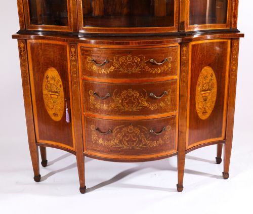 ANTIQUE MARQUETRY SERPENTINE DISPLAY CABINET EDWARDS ROBERTS 19TH C - ADDITIONAL PHOTO 11