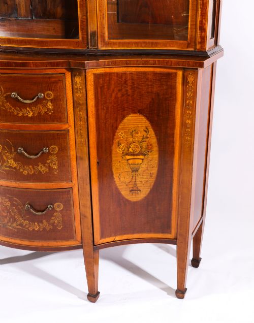 ANTIQUE MARQUETRY SERPENTINE DISPLAY CABINET EDWARDS ROBERTS 19TH C - ADDITIONAL PHOTO 13