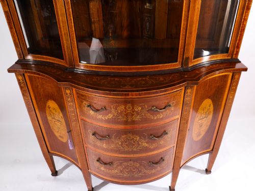 ANTIQUE MARQUETRY SERPENTINE DISPLAY CABINET EDWARDS ROBERTS 19TH C - ADDITIONAL PHOTO 14