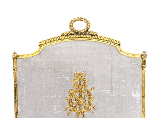 ANTIQUE FRENCH EMPIRE REVIVAL FLAMING TORCH GILT BRONZE FIRE SCREEN C1870 - ADDITIONAL PHOTO 1