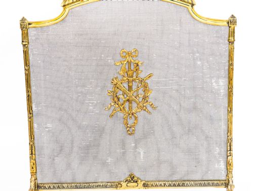 ANTIQUE FRENCH EMPIRE REVIVAL FLAMING TORCH GILT BRONZE FIRE SCREEN C1870 - ADDITIONAL PHOTO 4