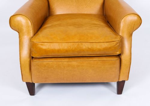 ANTIQUE ENGLISH ART DECO CLUB LEATHER ARMCHAIR CARAMEL TAN CIRCA 1930 - ADDITIONAL PHOTO 4