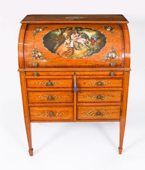 ANTIQUE ENGLISH LATE VICTORIAN SHERATON REVIVAL SATIN WOOD BUREAU C1890 - ADDITIONAL PHOTO 1