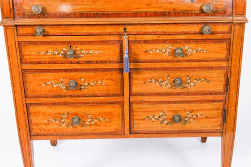 ANTIQUE ENGLISH LATE VICTORIAN SHERATON REVIVAL SATIN WOOD BUREAU C1890 - ADDITIONAL PHOTO 9