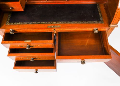 ANTIQUE ENGLISH LATE VICTORIAN SHERATON REVIVAL SATIN WOOD BUREAU C1890 - ADDITIONAL PHOTO 15
