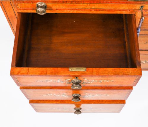 ANTIQUE ENGLISH LATE VICTORIAN SHERATON REVIVAL SATIN WOOD BUREAU C1890 - ADDITIONAL PHOTO 17