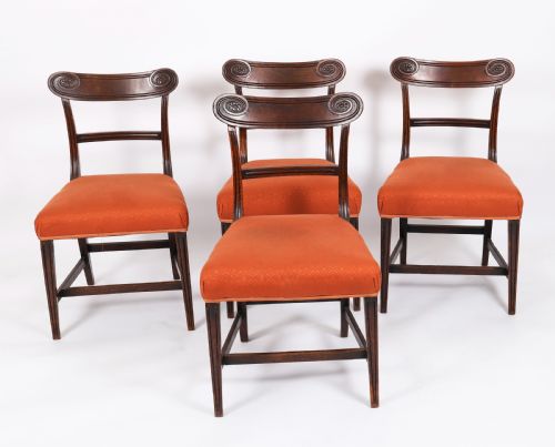 Antique Set Four English Regency Mahogany Dining Chairs Circa 1820